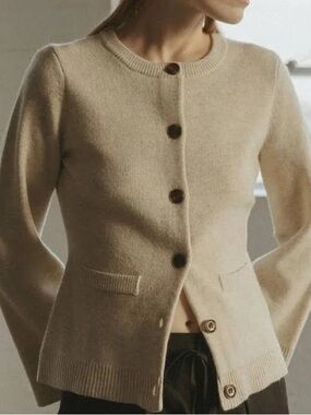 Mod Ref Beige Button-Front Women's Sweater Cardigan